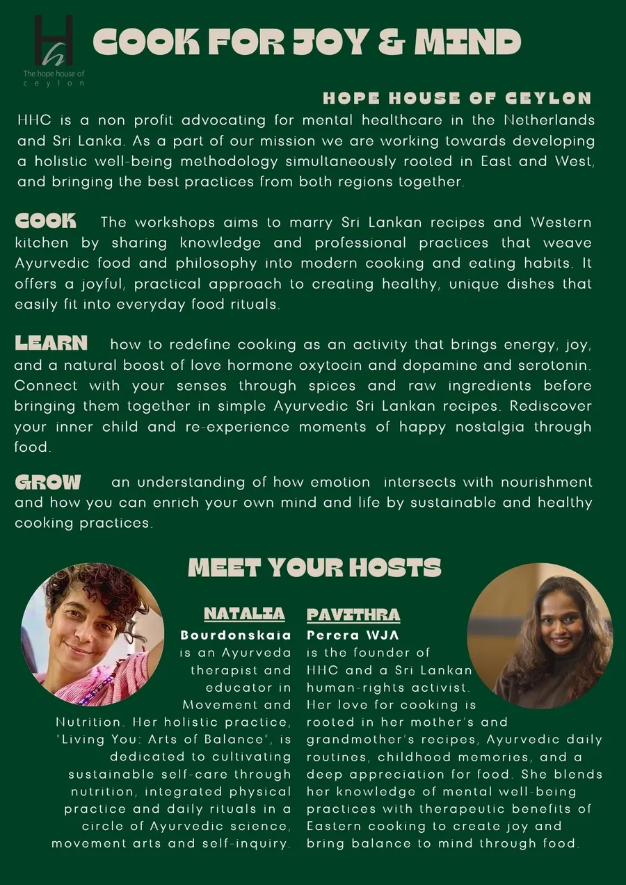 Cook for Joy & Mind flyer introducing the workshop aims and hosts