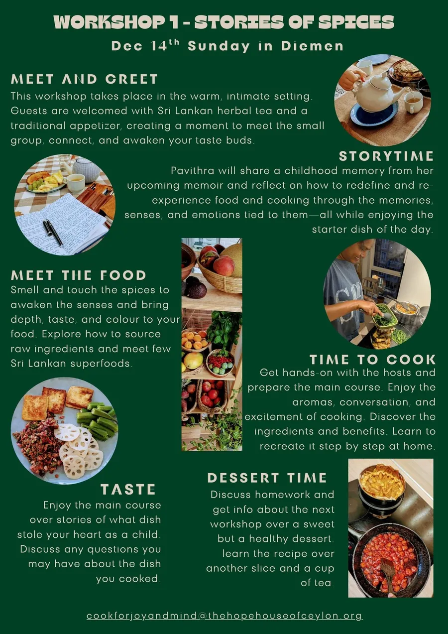 Stories of Spices workshop flyer with the full programme breakdown